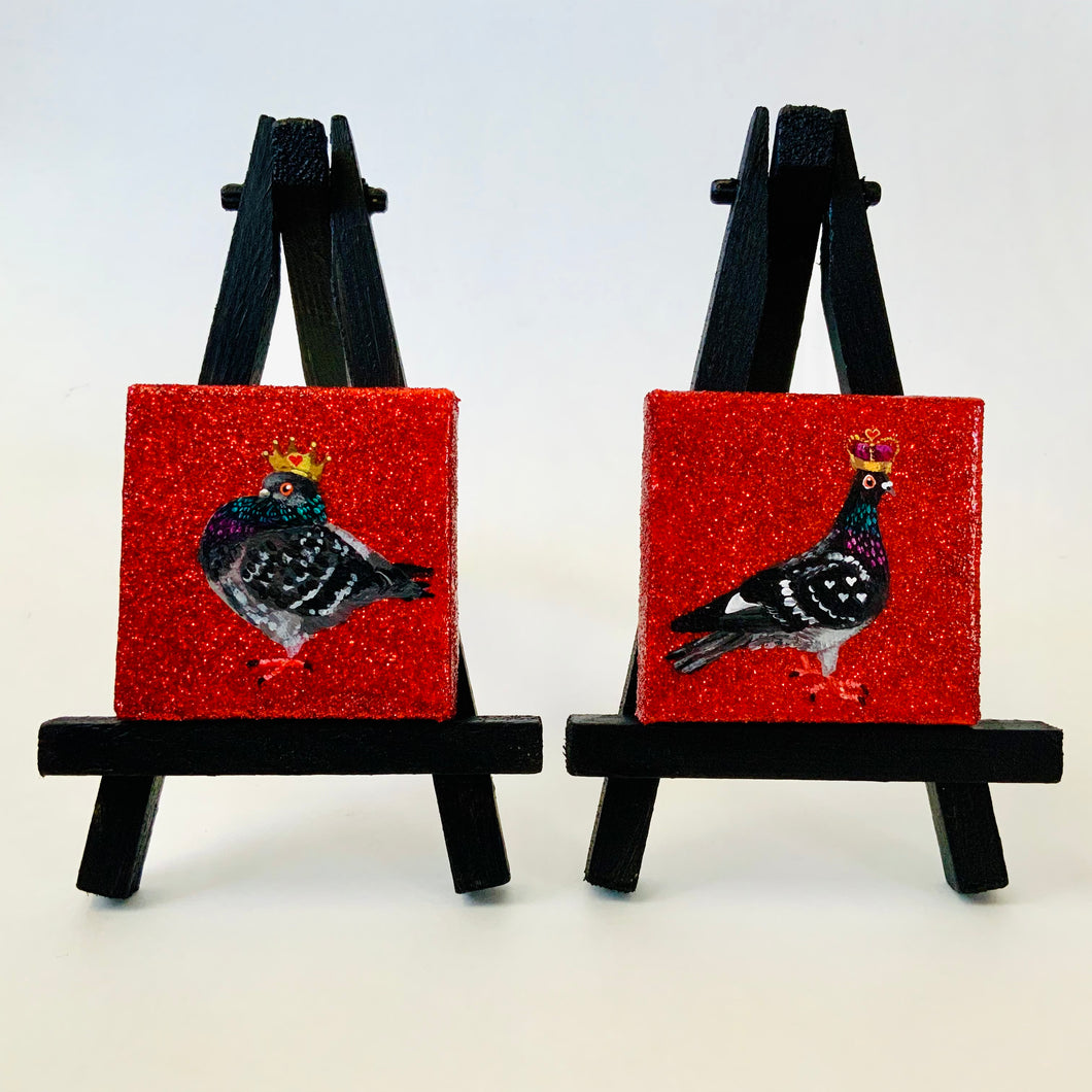 Queen & King of Hearts mini painting diptych on canvas